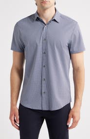 W.R.K Trim Fit Houndstooth Short Sleeve Performance Button-Up Shirt