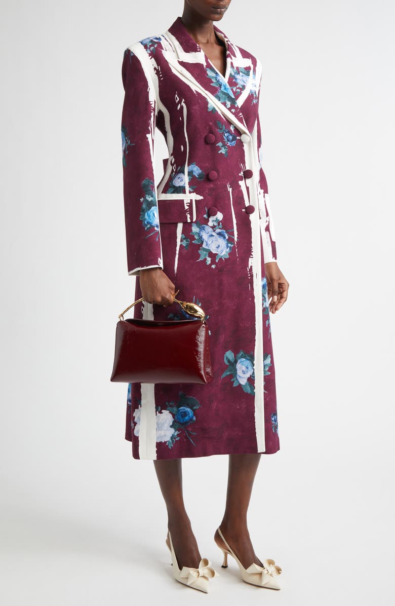 Erdem Abstract Rose Print Double Breasted Hourglass Coat, Alternate, color, Abstract Rose Mulberry Red