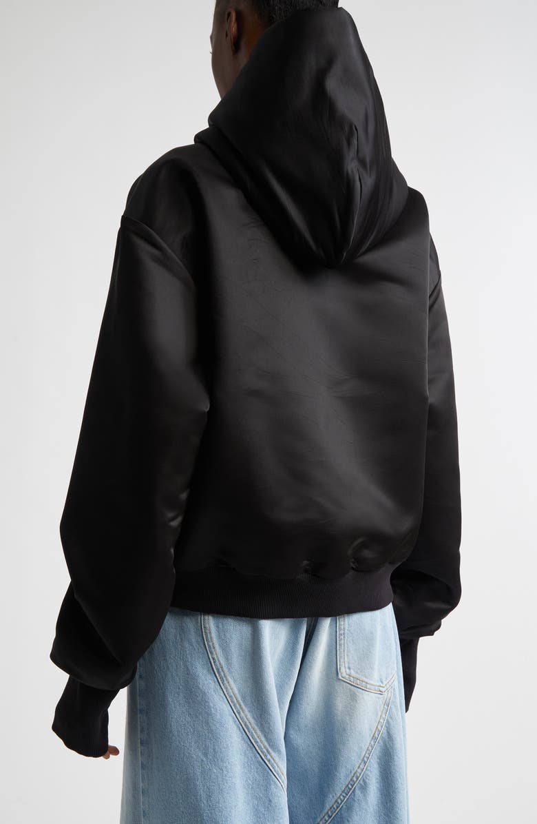 Area Crystal Knot Satin Full Zip Hoodie, Alternate, color, Black