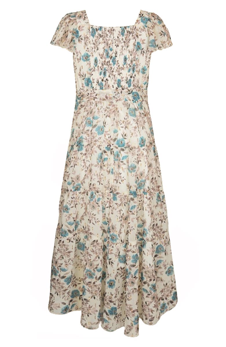 Zunie Kids' Metallic Flutter Sleeve Chiffon Party Dress, Alternate, color, Ivory/ Teal