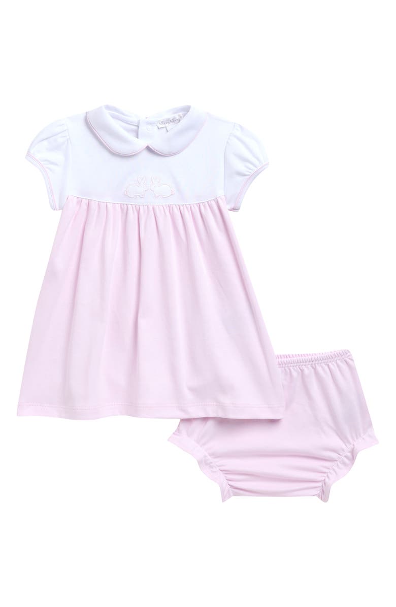 Kissy Kissy Bunny Appliqué Pima Cotton Dress & Bloomers Set, Main, color, Pink/ White