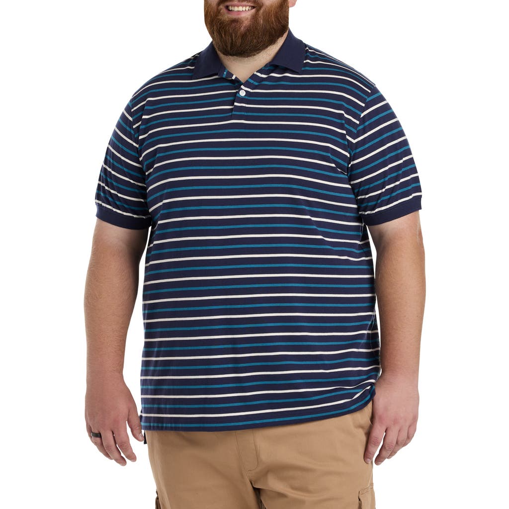 Harbor Bay By Dxl Big & Tall Multi-stripe Polo Shirt In Evening Blue