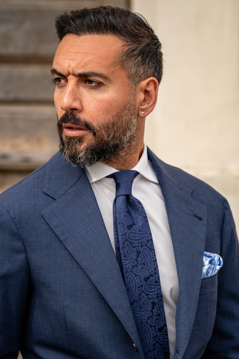 Soave - Silk Jacquard Tie for Men, Alternate, color, Midnight Blue