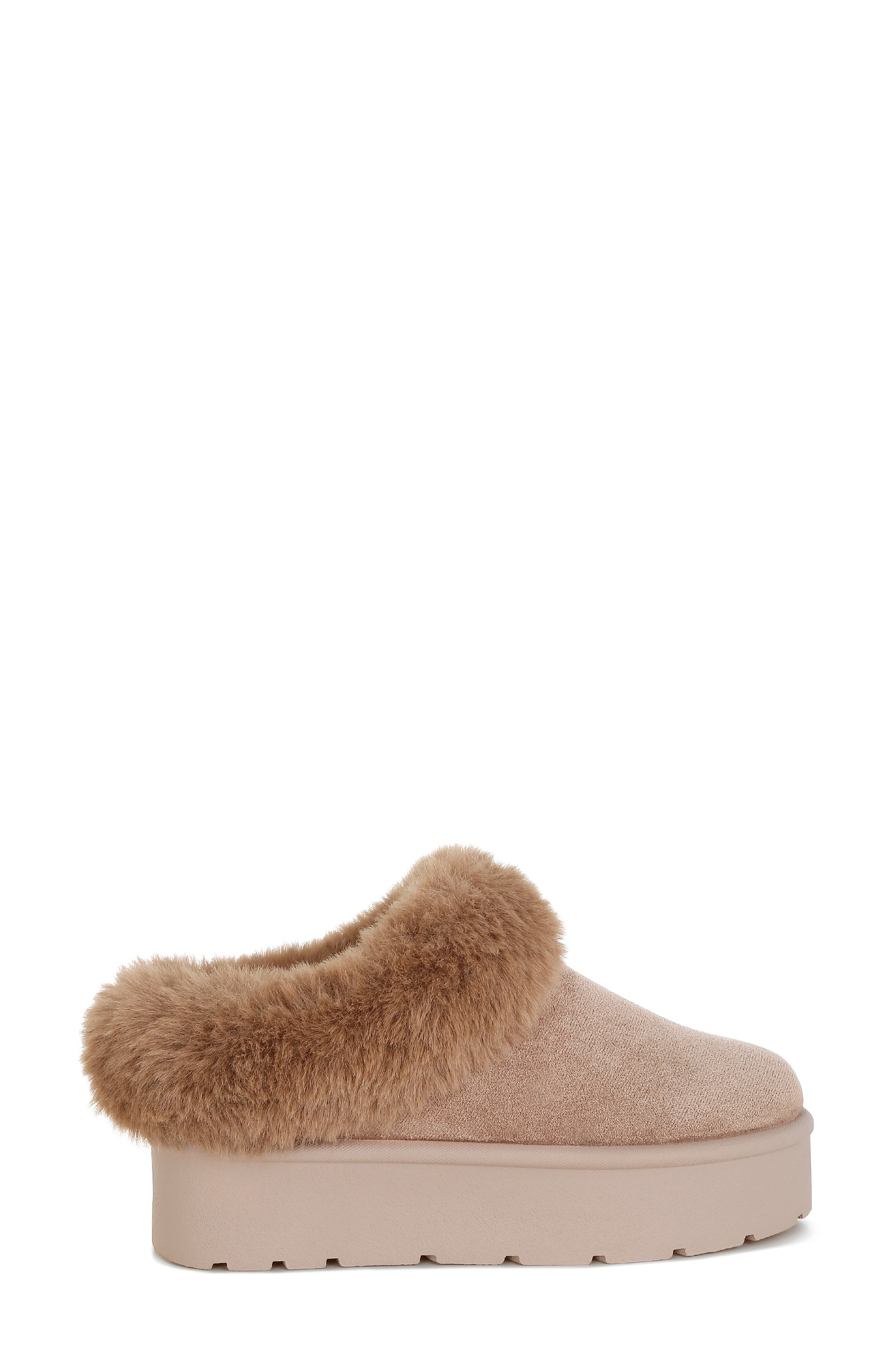 Aniso Platform Mule with Faux Fur Trim, Alternate, color, TAUPE