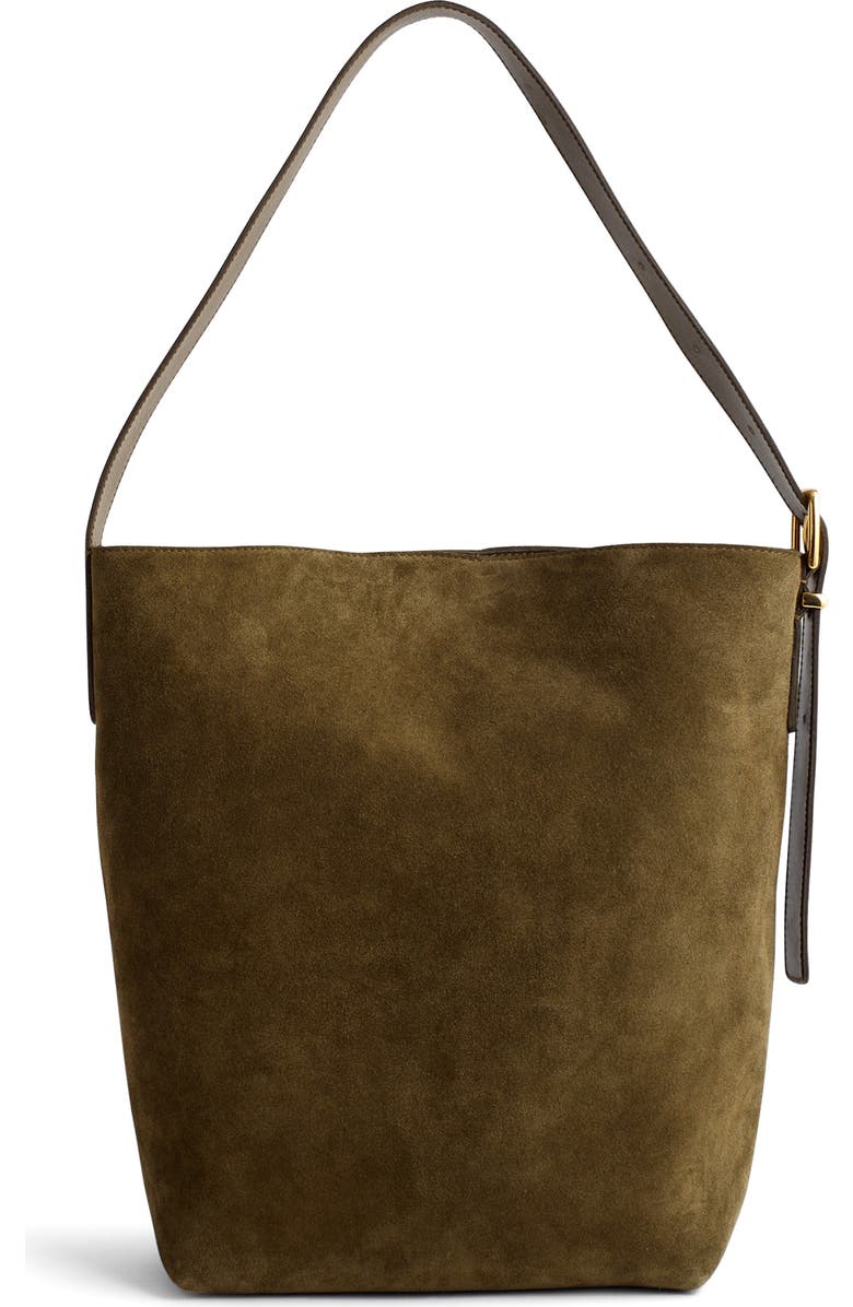 Madewell Essentials Suede Bucket Bag, Main, color, Shaded Olive
