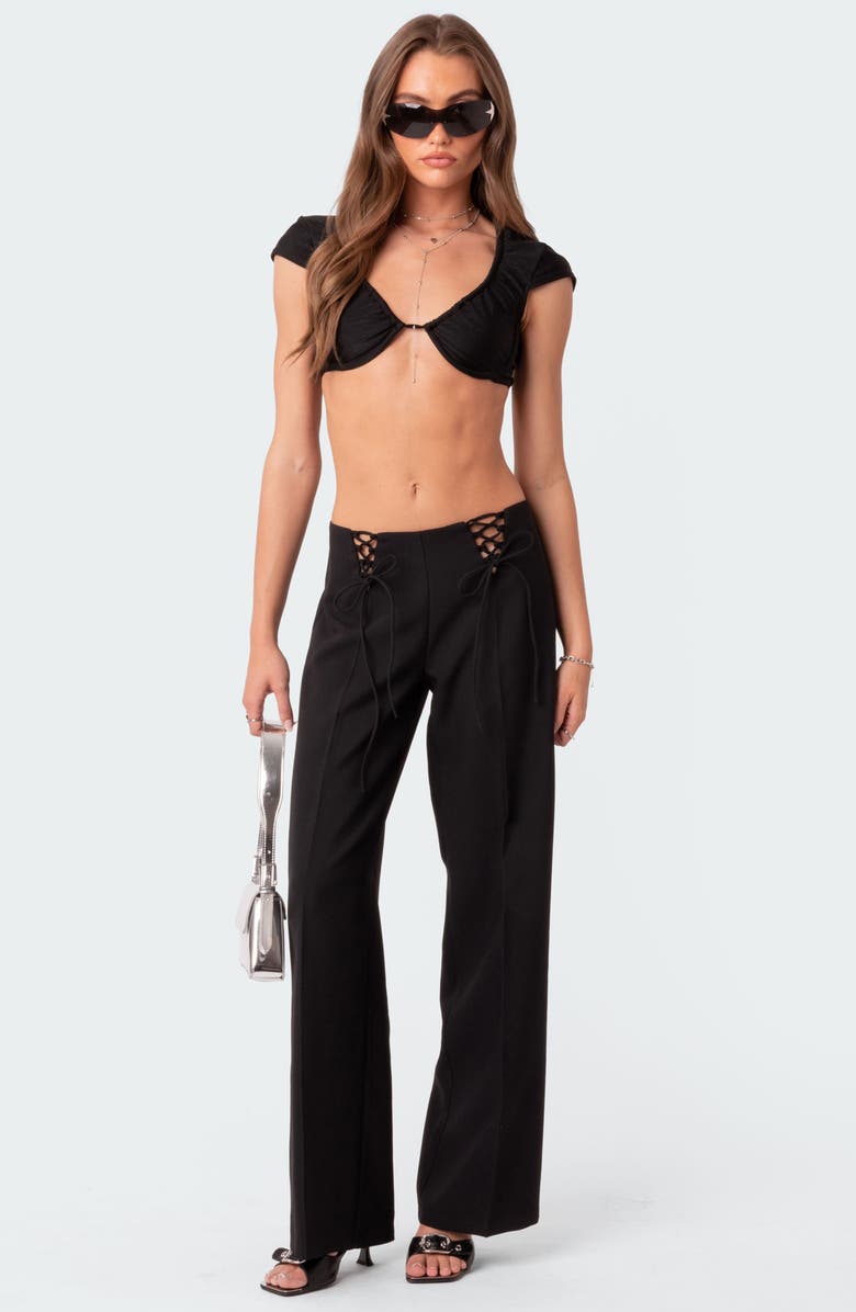 EDIKTED Abigail Lace-Up Wide Leg Pants, Alternate, color, 