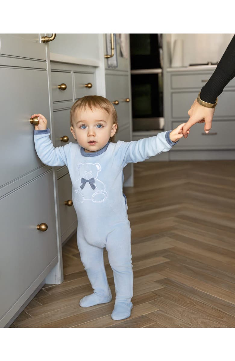 MiniMoi Teddy Snuggles Embossed Cotton Velour Footie, Alternate, color, Pearl Blue