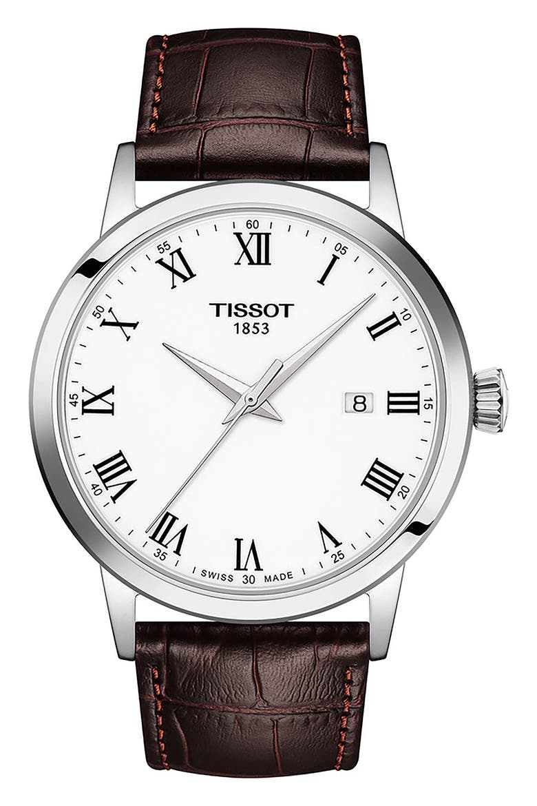 Classic Dream Leather Strap Watch, 42mm, Main, color, WHITE