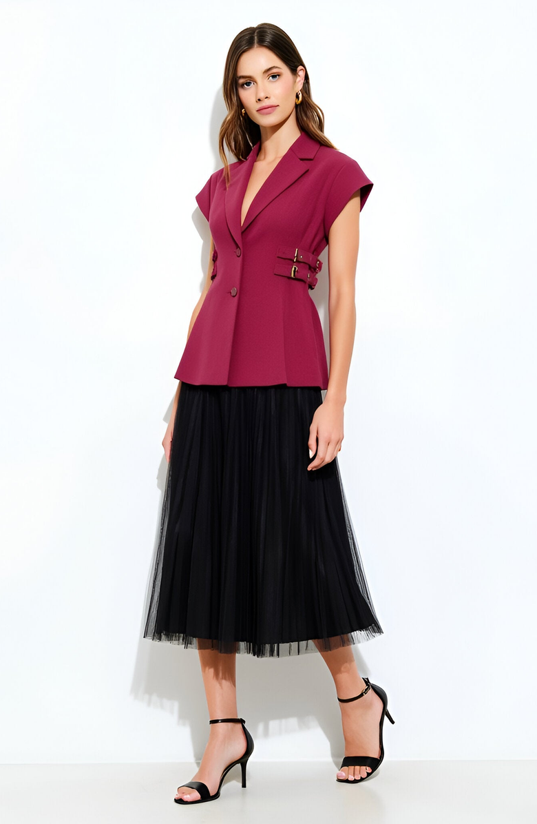 Modenaire Blazer Top with Side Buckle Detail, Alternate, color, Burgundy