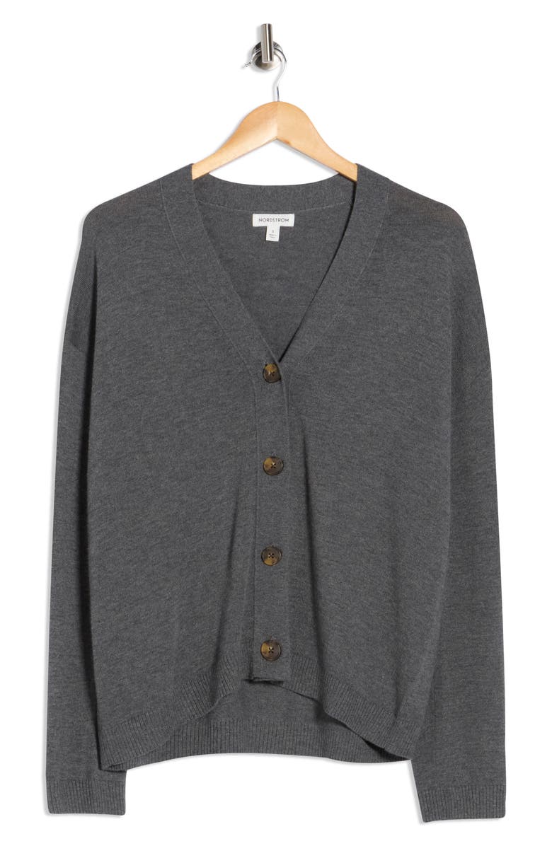 Nordstrom Lightweight Buttoned Cardigan, Alternate, color, Grey Charcoal Heather