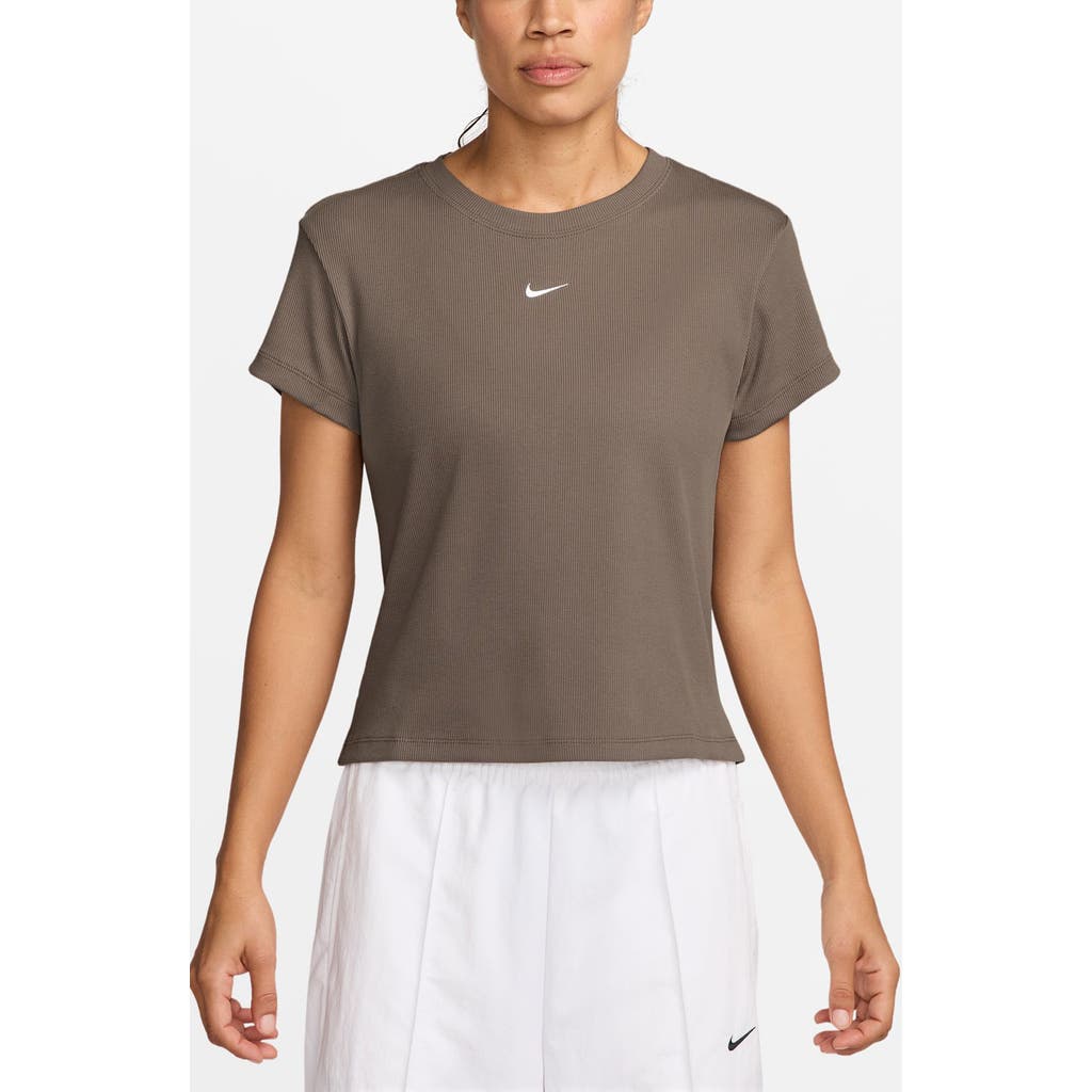 Nike Sportswear Rib Cotton Blend T-shirt In Brown