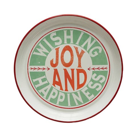Enameled Tray with Red Rim Message, Multicolor