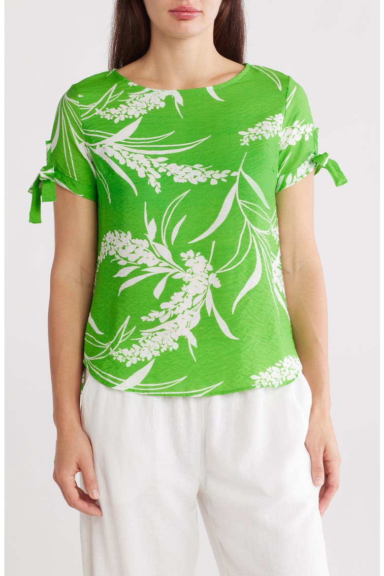 Floral Short Sleeve High-Low Top, Main, color, GREEN