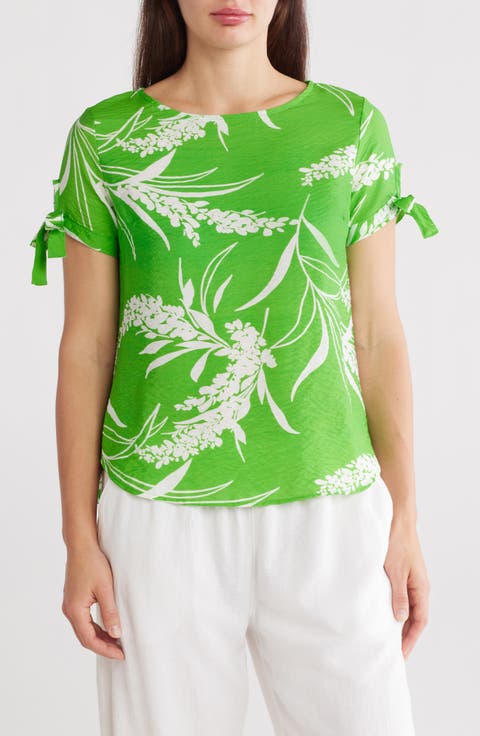 Floral Short Sleeve High-Low Top