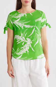 Renee C Floral Short Sleeve High-Low Top