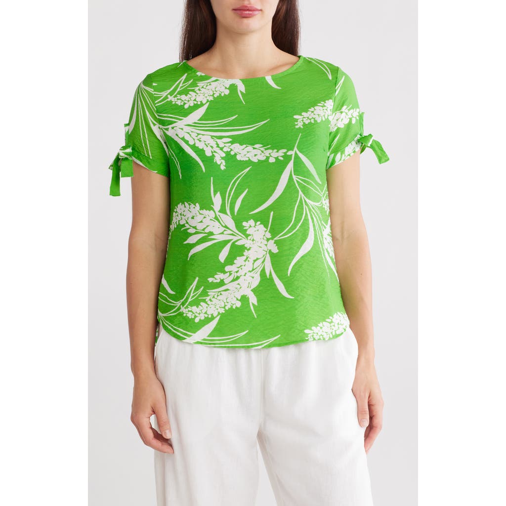 RENEE C RENEE C FLORAL SHORT SLEEVE HIGH-LOW TOP