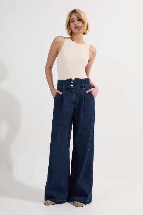 Karen Millen Denim Wide Leg Trousers In Blue