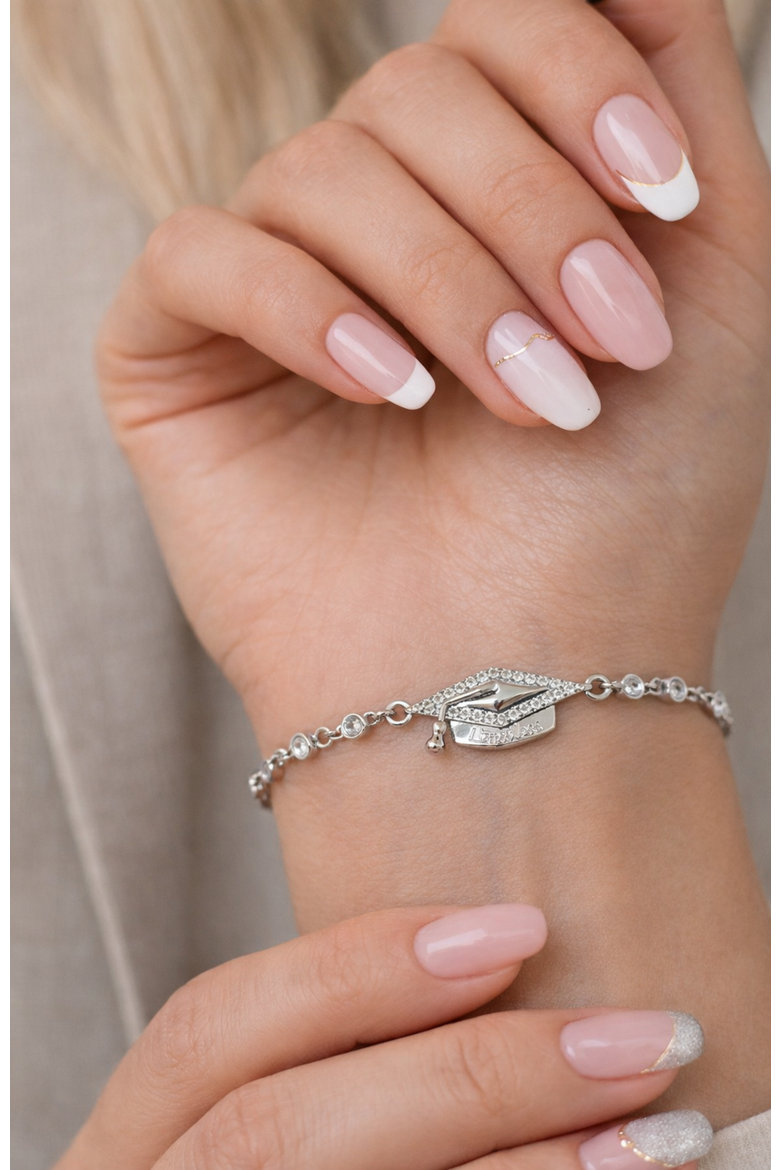 Limitless Graduation Cap Adjustable Pavé Bracelet, Alternate, color, Silver