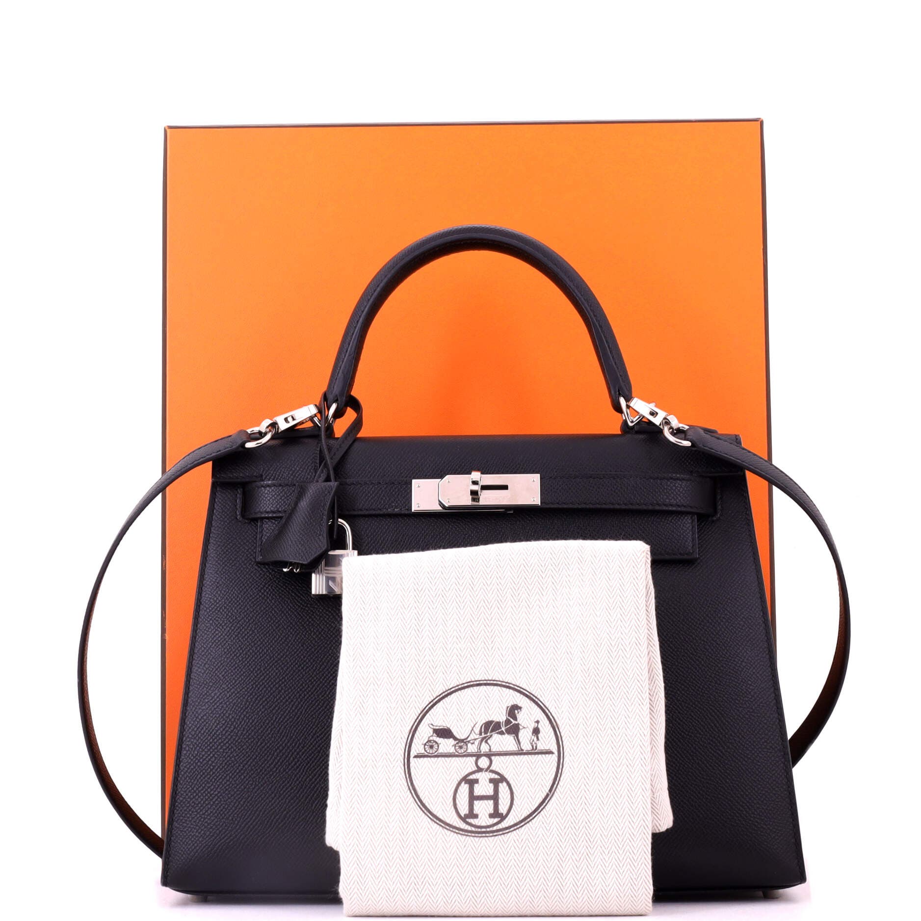 Pre-Owned Hermes Kelly Handbag Black Epsom with Palladium Hardware 28, Alternate, color, Noir