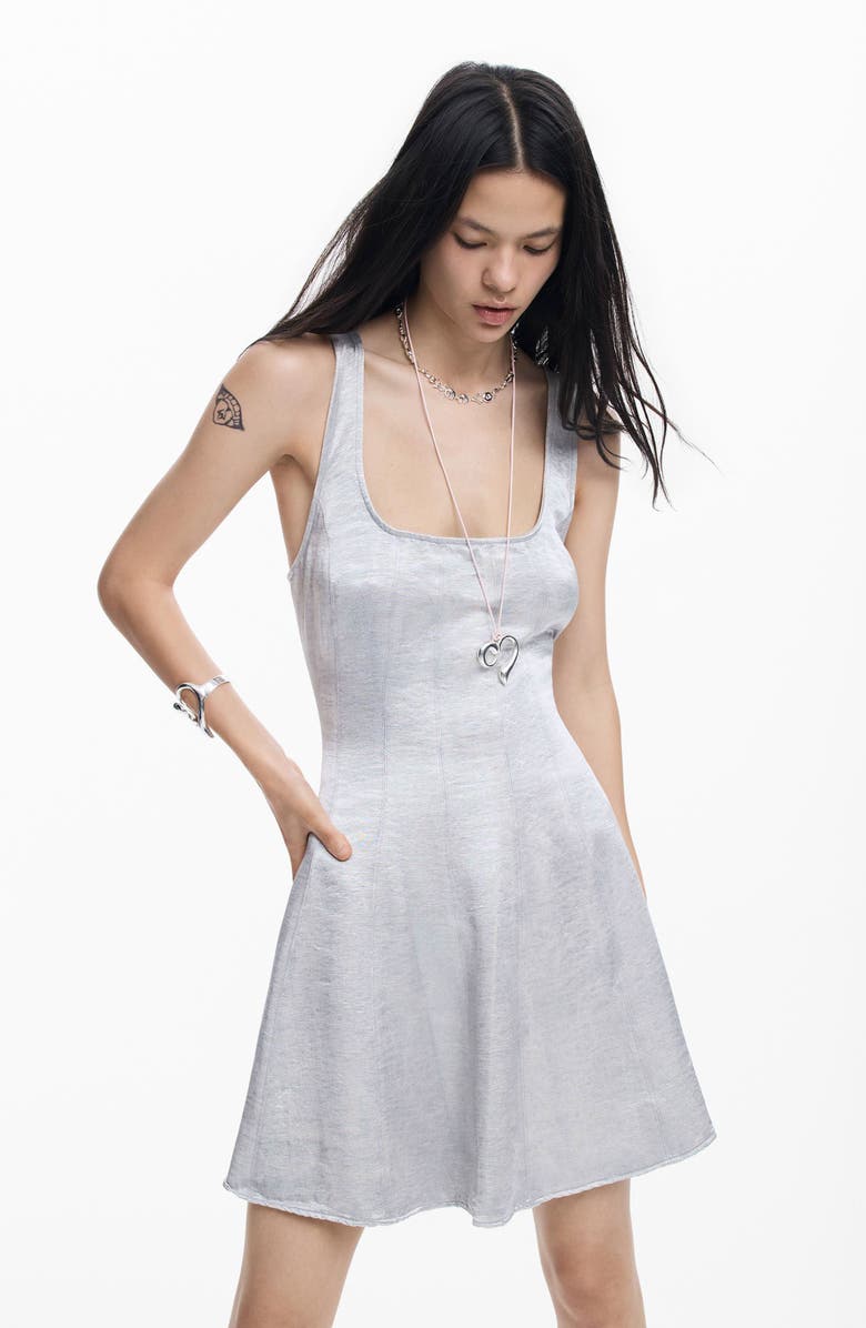 Desigual Metallic Fit & Flare Dress, Alternate, color, Silver