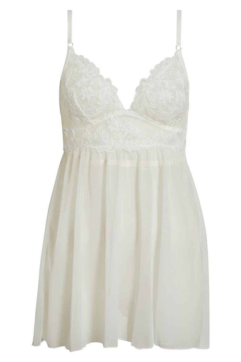 Lace & Mesh Babydoll Chemise, Alternate, color, WHITE