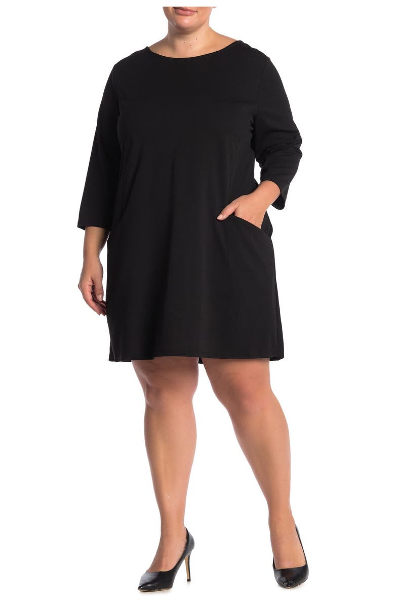 Nina Leonard Jewel Neck Three-Quarter Sleeve High Tech Dress, Main, color, 