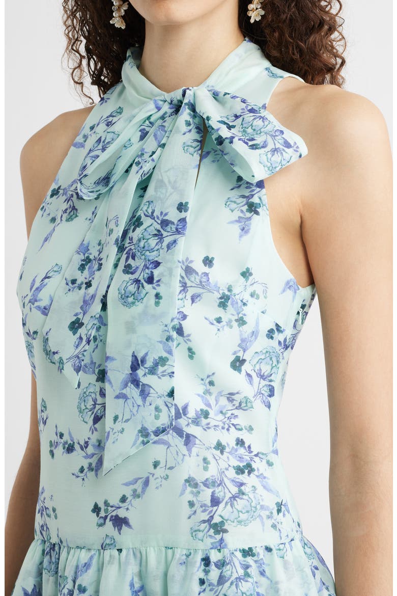 Tie Neck Tiered Minidress, Alternate, color, BLUE ROCOCO FLORAL