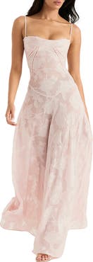 HOUSE OF CB Seren Blush Sheer Lace-Up Back Gown