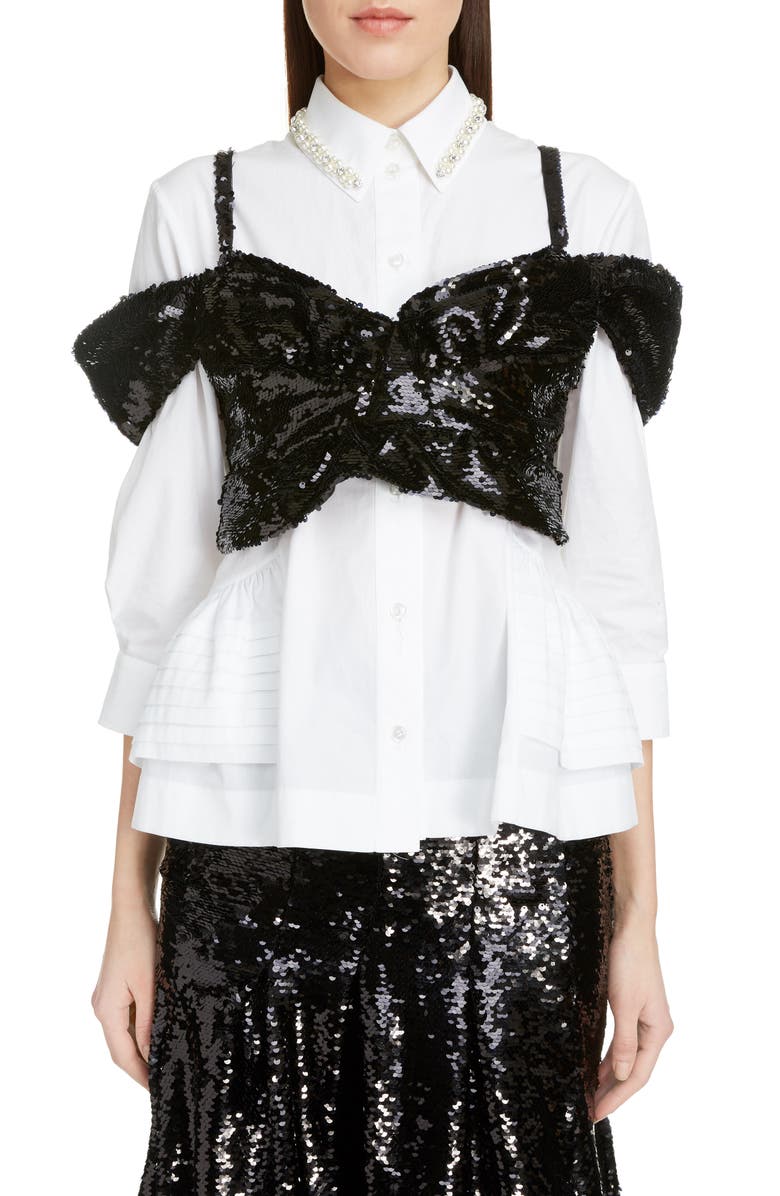 Simone Rocha Beaded Sequin Woven Bustier Top, Main, color, 