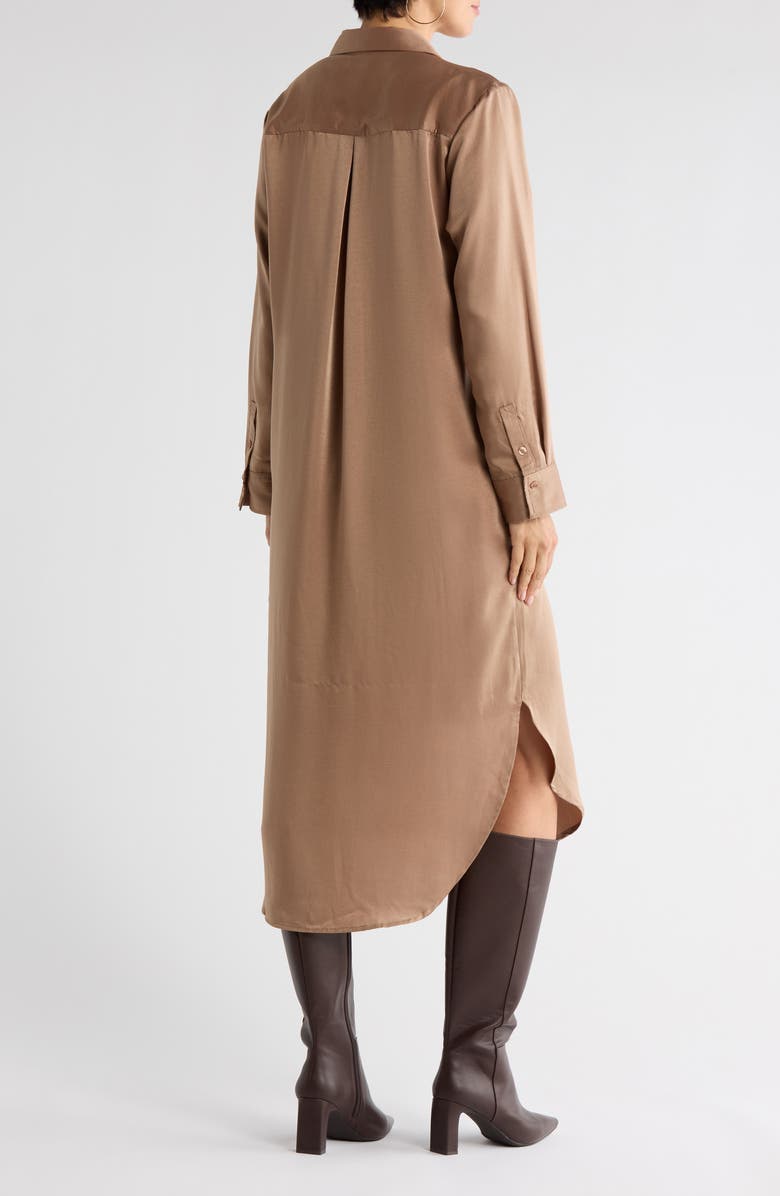 NORDSTROM RACK Long Sleeve Textured Satin Shirtdress, Alternate, color, Tan Portabella