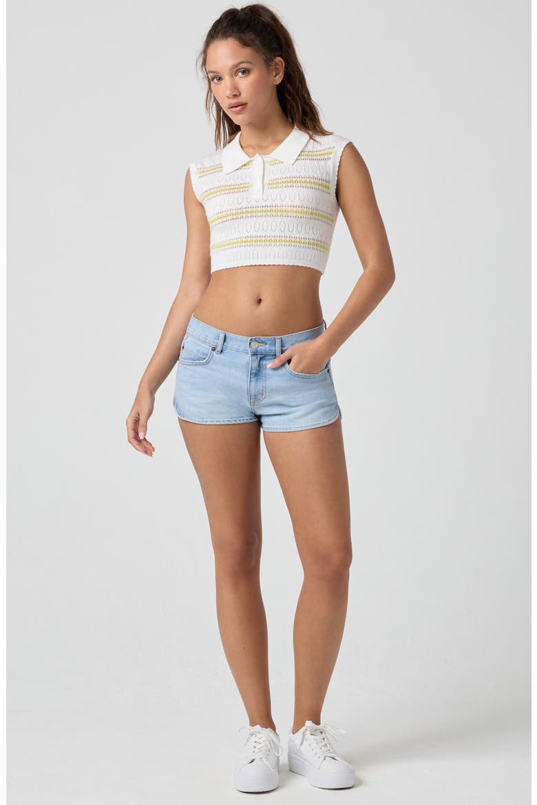 Stripe Pointelle Crop Polo, Alternate, color, BRIGHT WHITE/ CAPRI