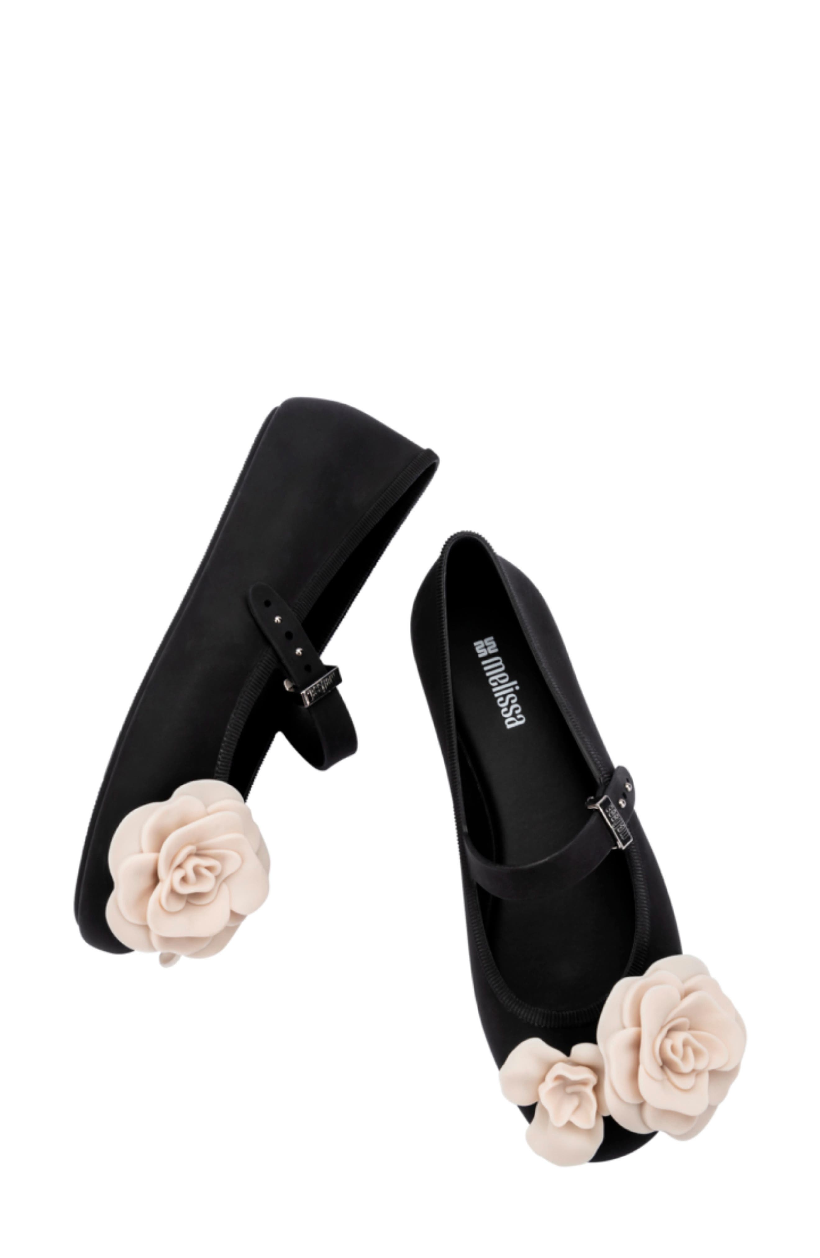 Melissa Soft Ballerina Petals Mary Jane Flat, Alternate, color, Black