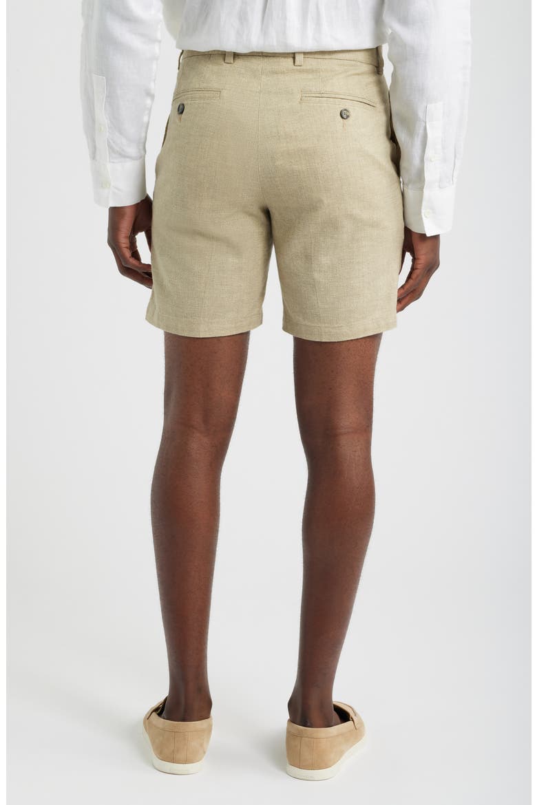 Solid Linen Look Flat Front Cotton Shorts, Alternate, color, TAN