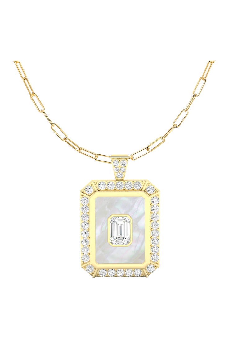 Mother-of-Pearl & Lab Diamond Emerald Pendant Charm in 14K, Main, color, Yellow Gold