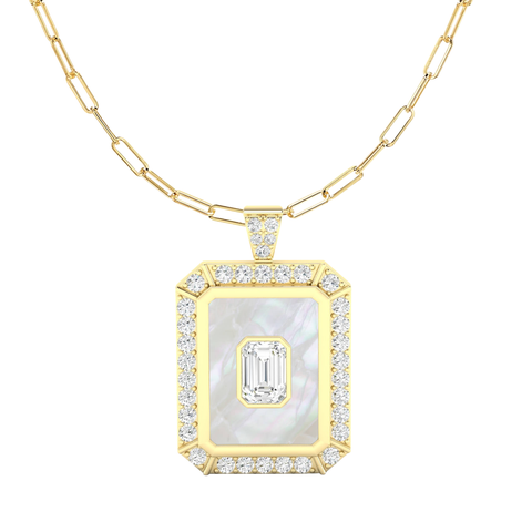 Mother-of-Pearl & Lab Diamond Emerald Pendant Charm in 14K