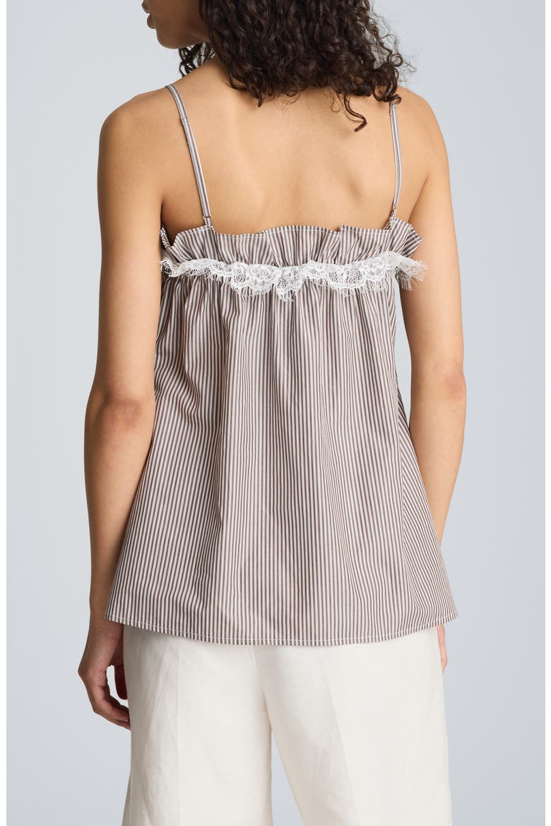 Shirred Lace Trim Cotton Camisole, Alternate, color, BRUNETTE / PURE WHITE