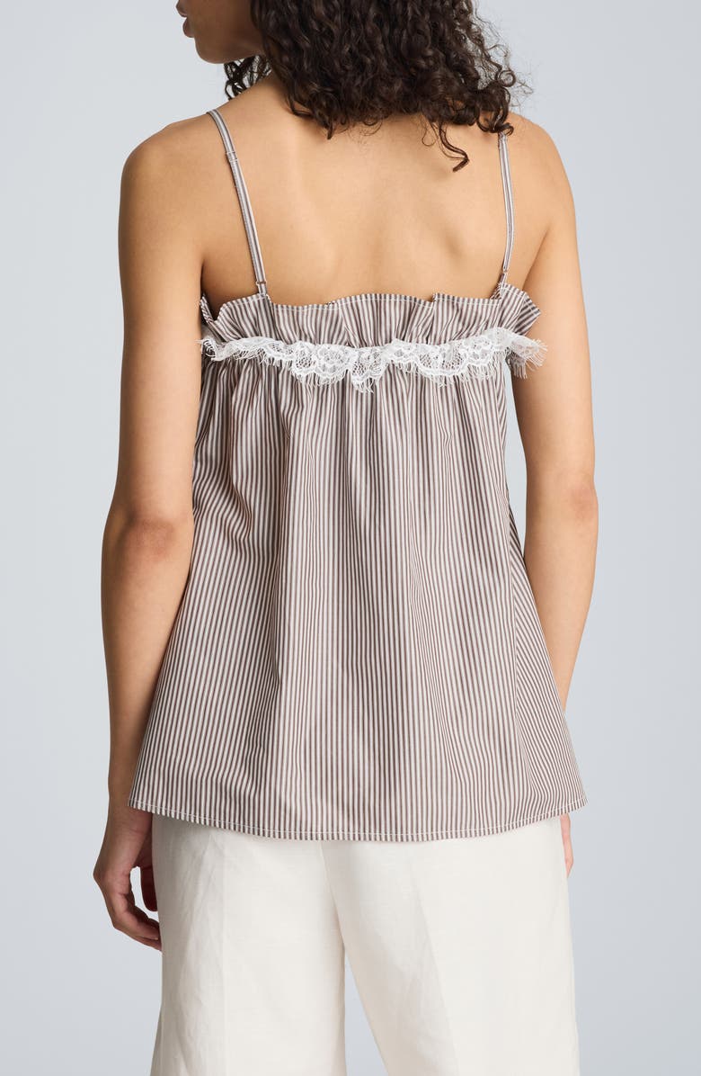 Kenneth Cole Shirred Lace Trim Cotton Camisole, Alternate, color, Brunette / Pure White