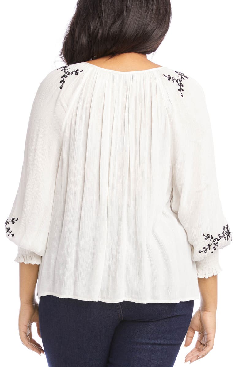Karen Kane Embroidered Tie Neck Button-Up Peasant Blouse, Alternate, color,