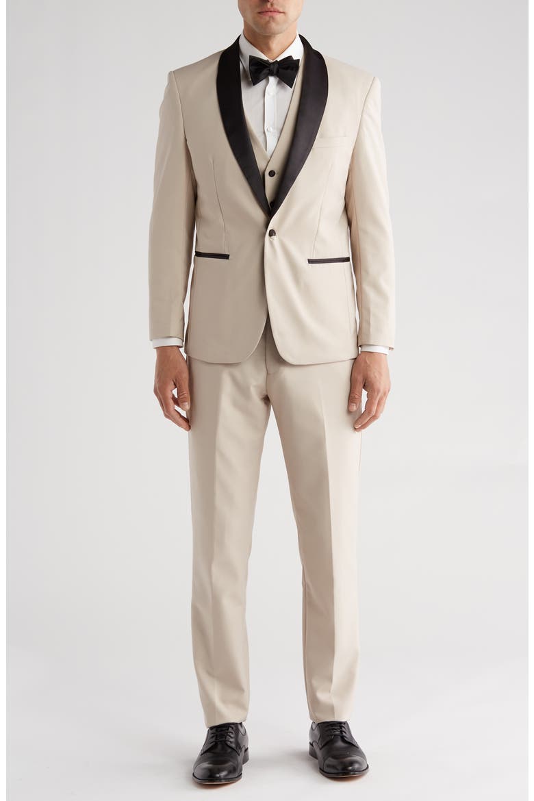 Premium Slim Fit 3-Piece Tuxedo, Main, color, LIGHT BEIGE