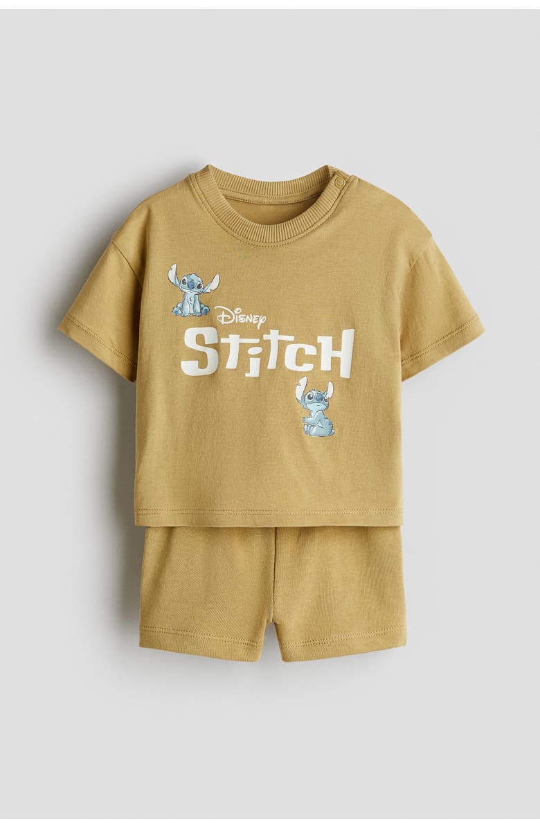 H&M 2-piece Cotton Jersey Set, Main, color, Mustard Yellow/Lilo & Stitch