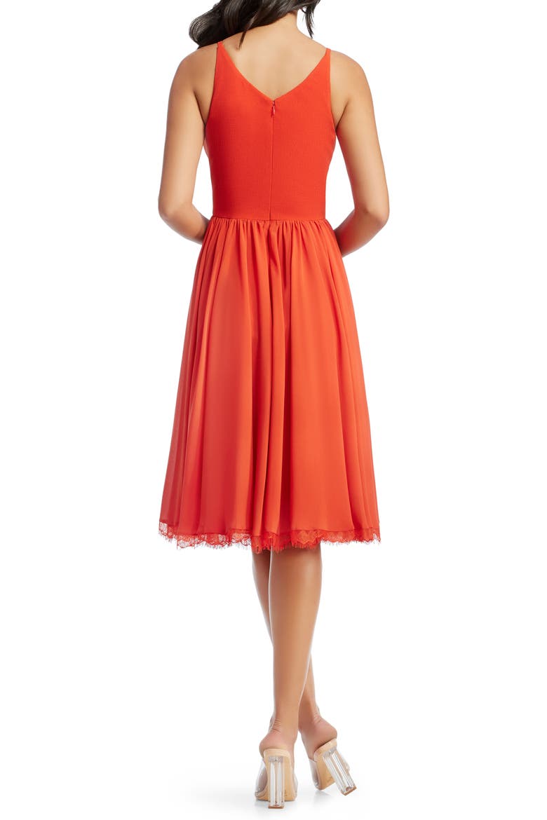 Alicia Mixed Media Midi Dress, Alternate, color, POPPY