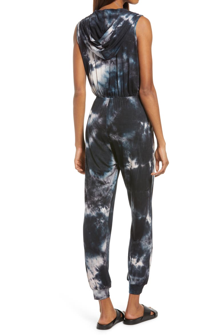 Tie Dye Hooded Jumpsuit, Alternate, color, BLACK