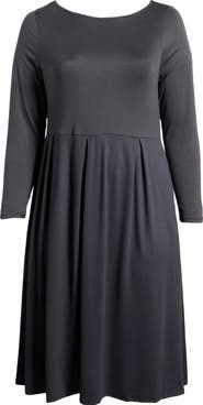 24seven Comfort Apparel Fit & Flare Long Sleeve Jersey Midi Dress