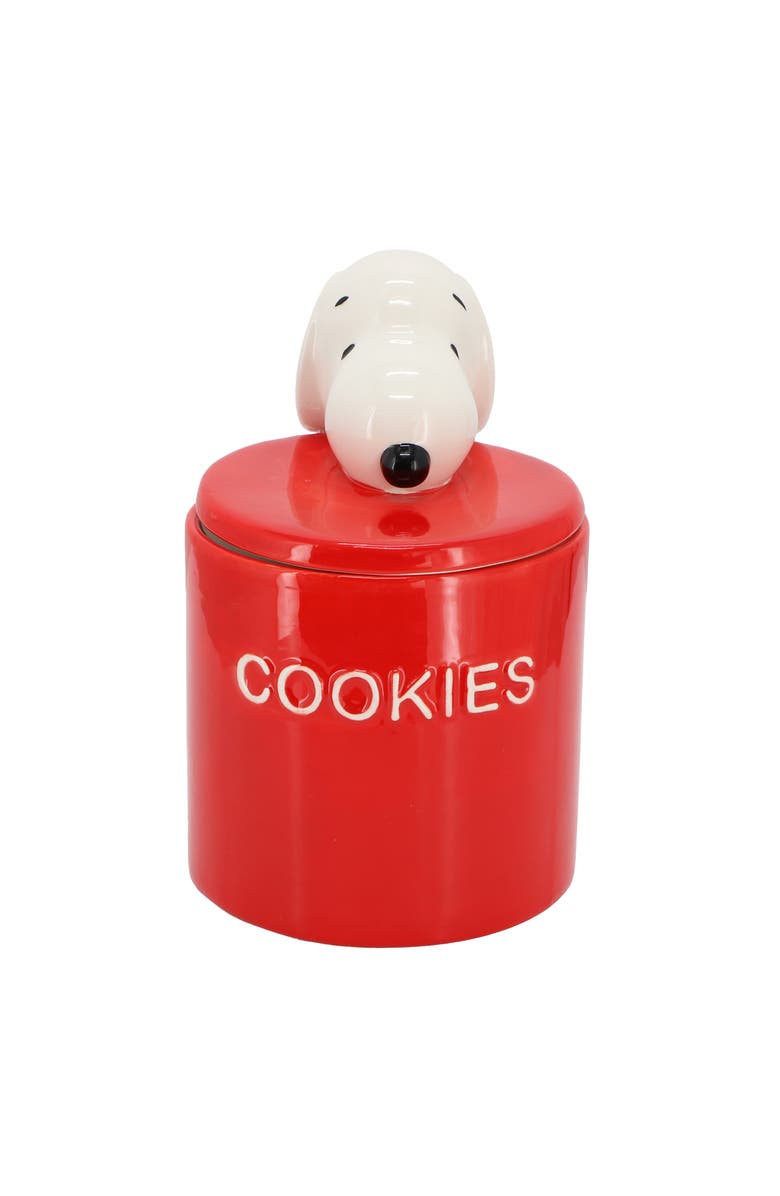 Gibson Peanuts Hello Cookies 8.2in Ceramic Snoopy Cookie Jar with Lid, Alternate, color, Red