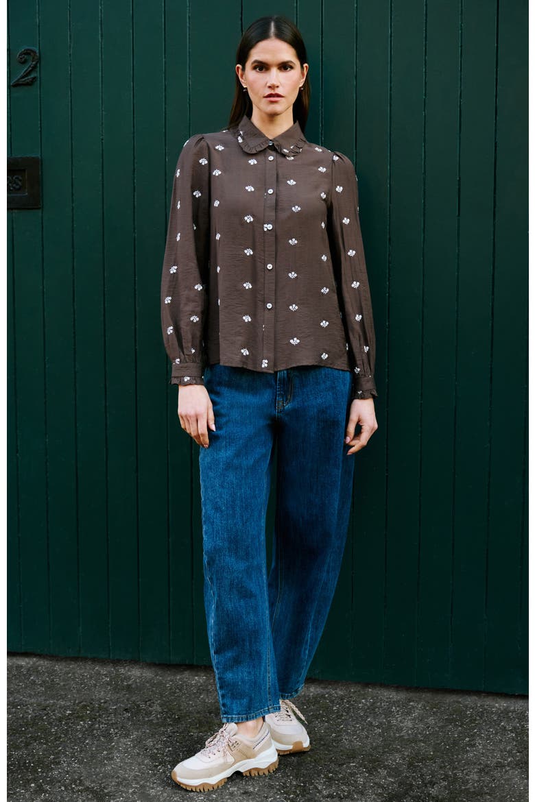 Viscose Daisy Embroidered Shirt, Alternate, color, Brown