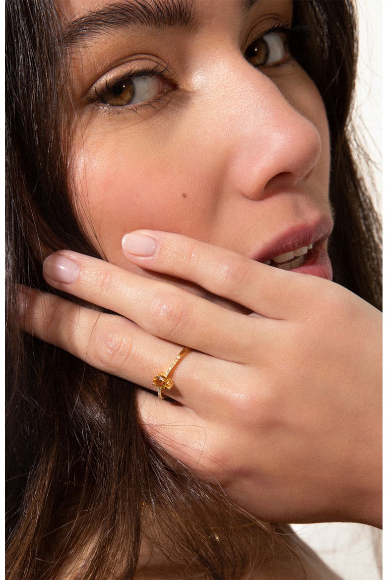 Felice Diamond Ring | 14 natural diamonds - 1 citrine gemstone | 925 Sterling Silver | Ring | 7 | Yellow 18k-Gold Plated, Alternate, color, Yellow 18k Gold Plated