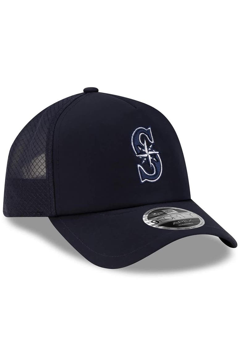Men's New Era Navy Seattle Mariners 2026 Batting Practice Apex 9FORTY Adjustable Trucker Hat, Alternate, color, Navy
