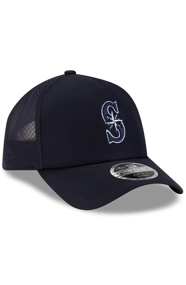 New Era Men's New Era Navy Seattle Mariners 2026 Batting Practice Apex 9FORTY Adjustable Trucker Hat, Alternate, color, Navy