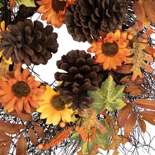 Northlight Sunflowers And Pine Cones Fall Artificial Thanksgiving Wreath, 24-inch, Unlit In Multi