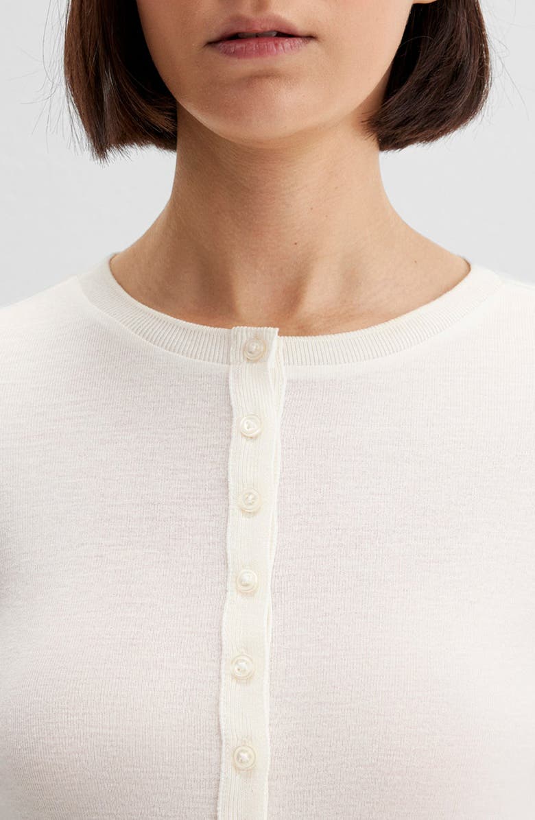 Mavi Jeans Long Sleeve Jersey Button-Up Top, Alternate, color, Coconut Milk